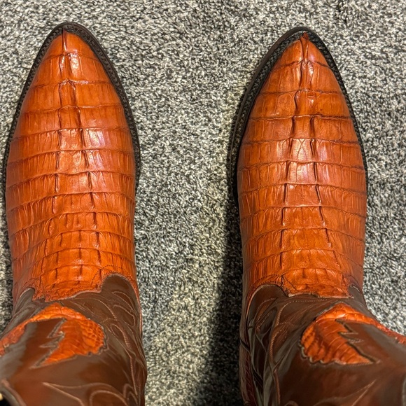 Men’s Black Jack Cowboy Boots Phoenix Inlay Alligator Hornback Size 7 EE Cognac - Picture 7 of 16